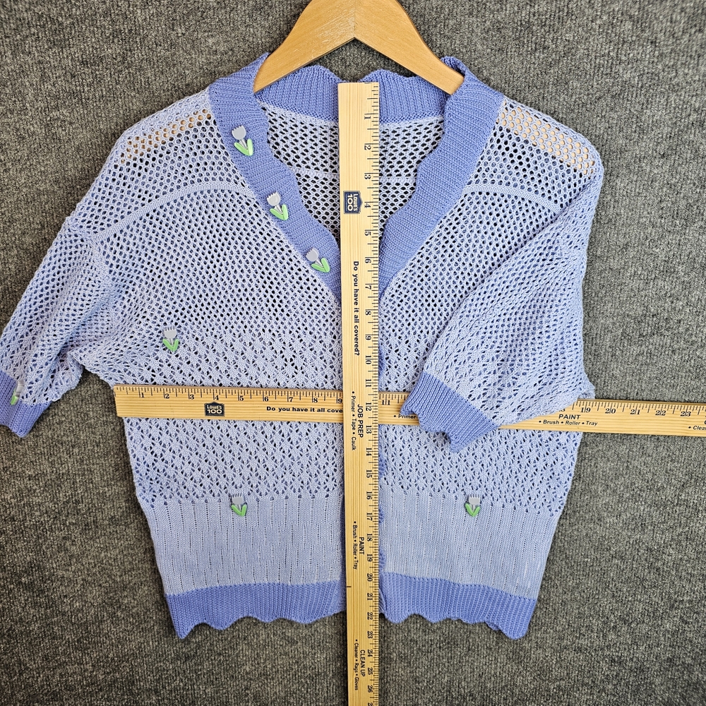 🌸Adorable Pastel Blue Floral Knit Cardigan | Scalloped Hem🌼 - Picture 6 of 6